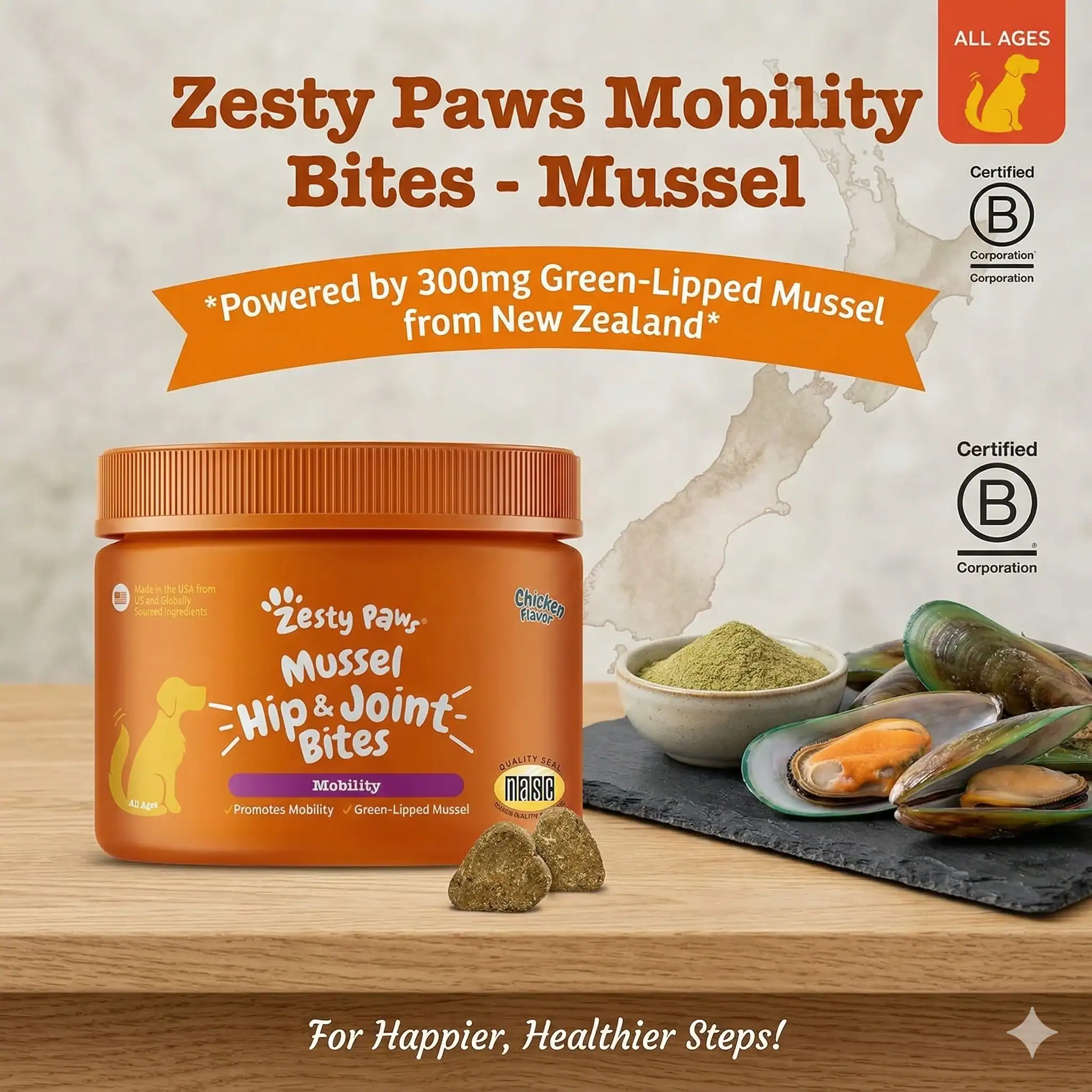 Zesty Paws Mobility Bites Green Lipped Mussel