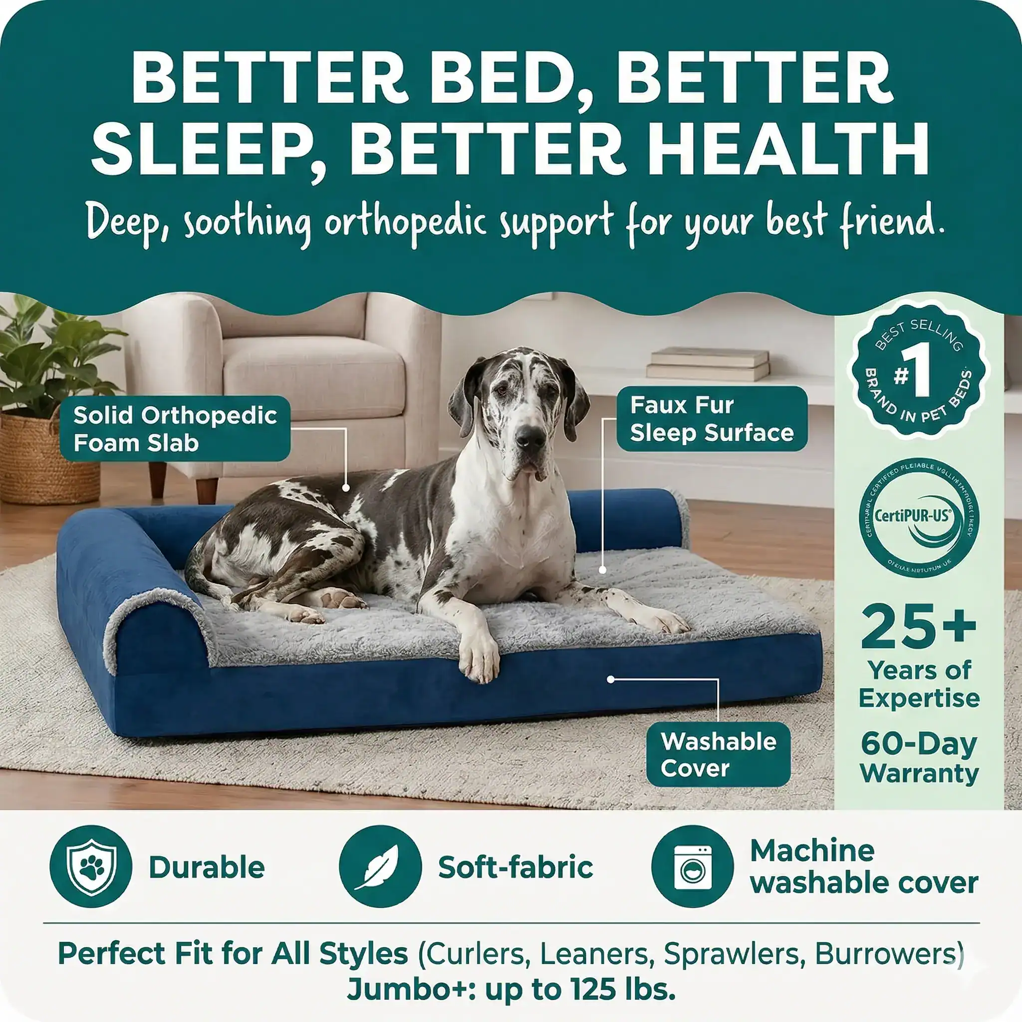 FurHaven Orthopedic Dog Bed for Large Dogs Jumbo size