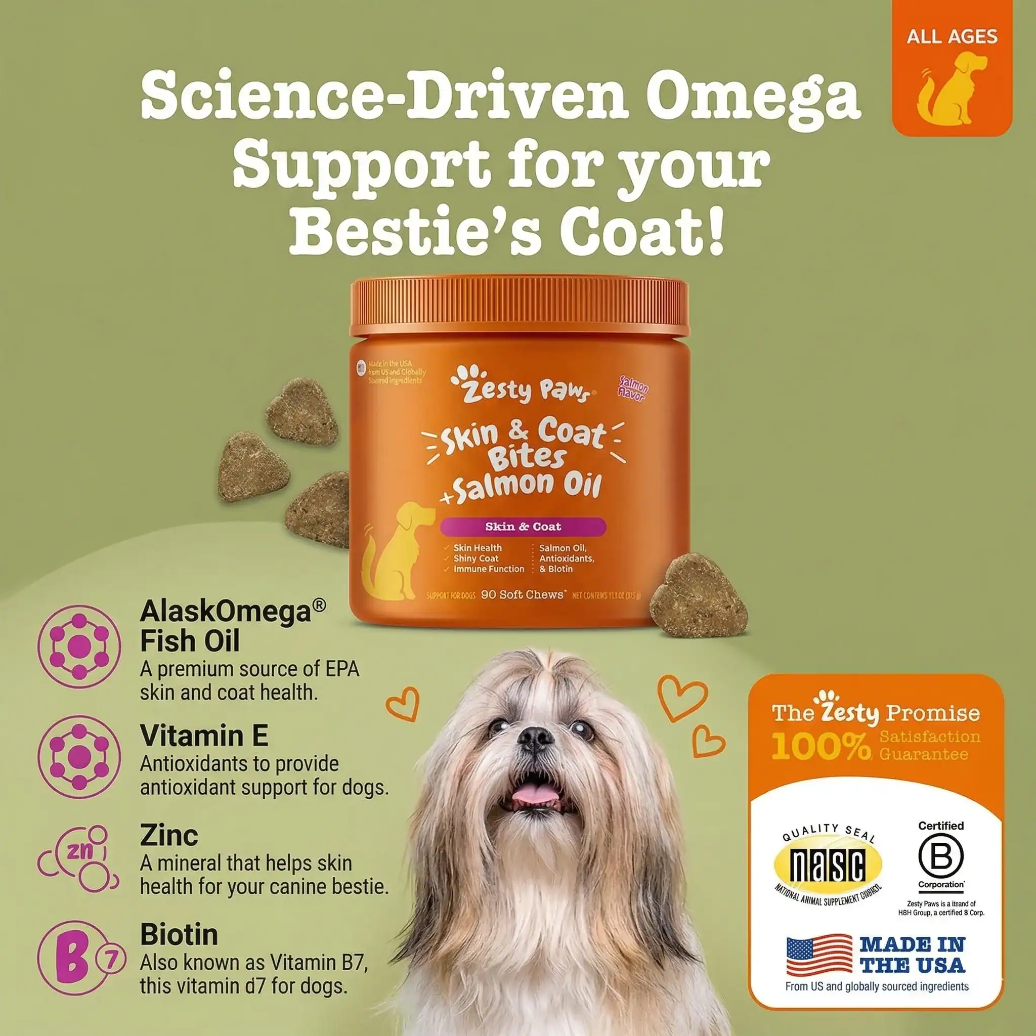 Zesty Paws Salmon Oil for Dogs Skin and Coat