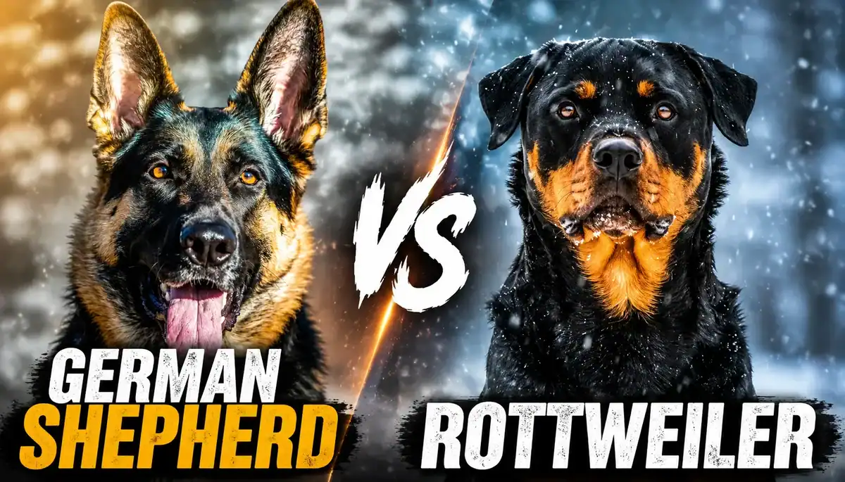 German Shepherd vs Rottweiler dog breed comparison, two powerful guard dogs.
