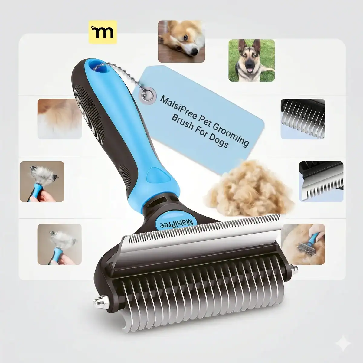 MalsiPree pet grooming slicker brush for low-shedding dog coats