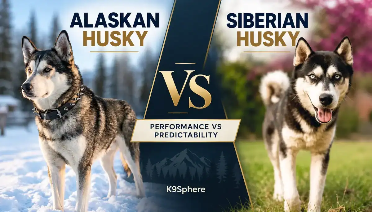 Comparison of Alaskan Husky and Siberian Husky with breed traits and images.