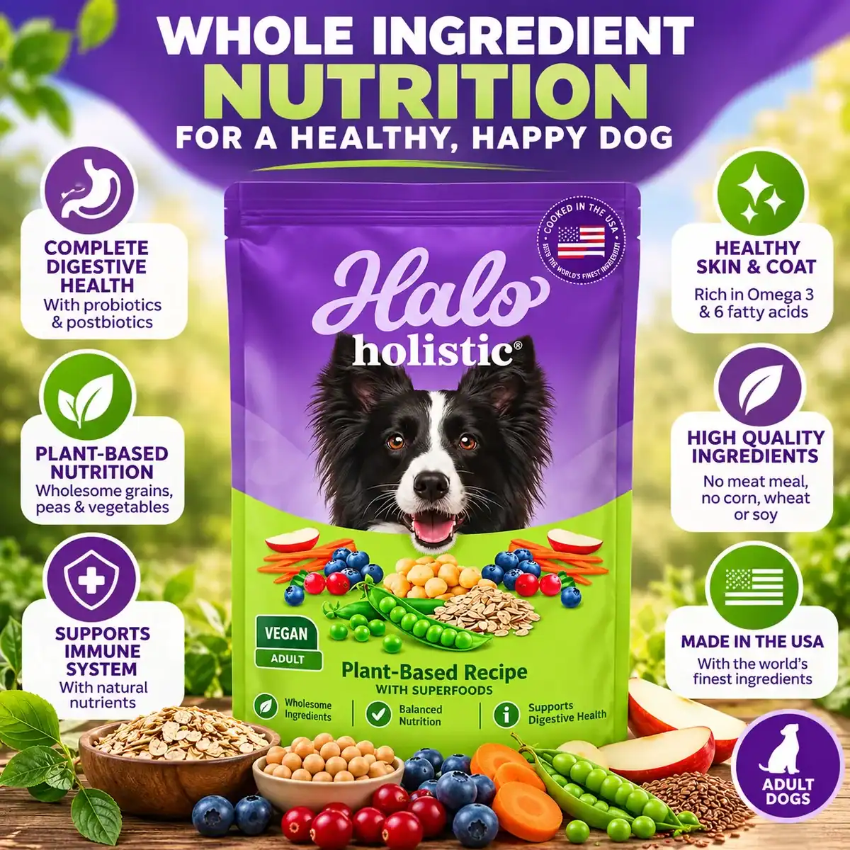Halo Holistic vegan plant-based dry dog food, 3.5 lb bag