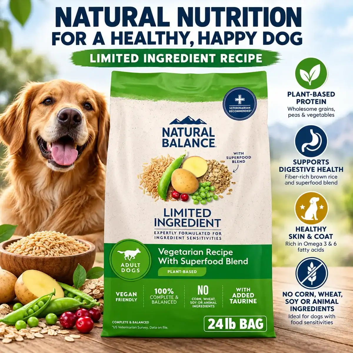 Natural Balance Limited Ingredient Dog Food, Vegetarian, 24 lb